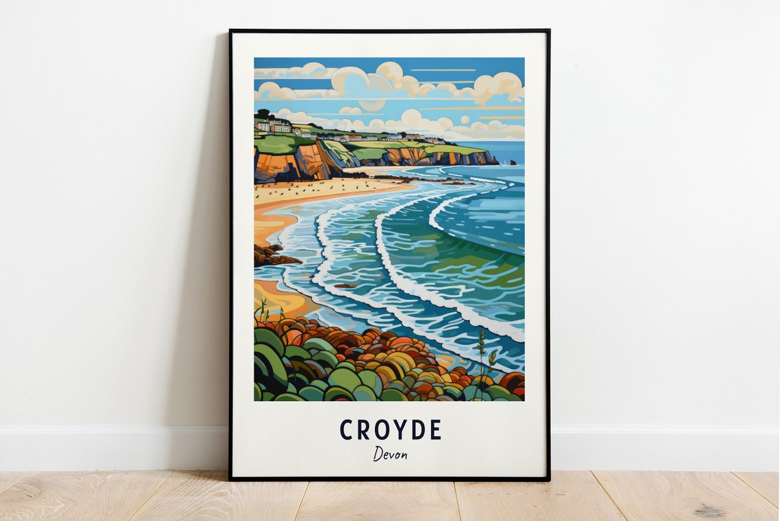 Croyde Devon Rolling Waves Sandy Beach Surf Paradise Scene Poster