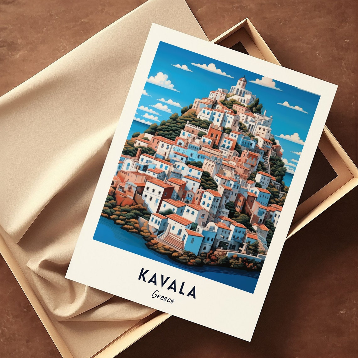 Kavala Hilltop Castle Old Town Aegean Coast View Travel Poster - Image 3