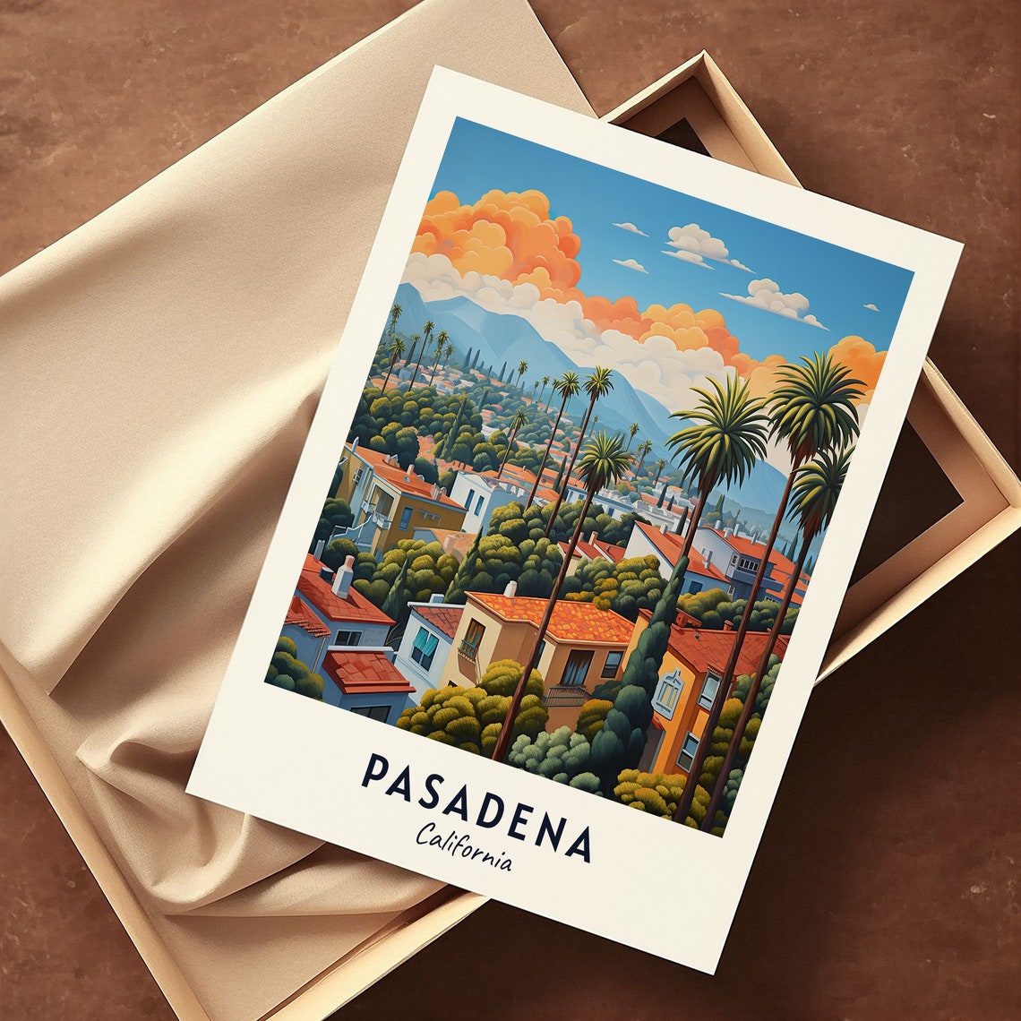 Pasadena California Palm Tree Hillside Neighborhood Vista Poster - Image 3