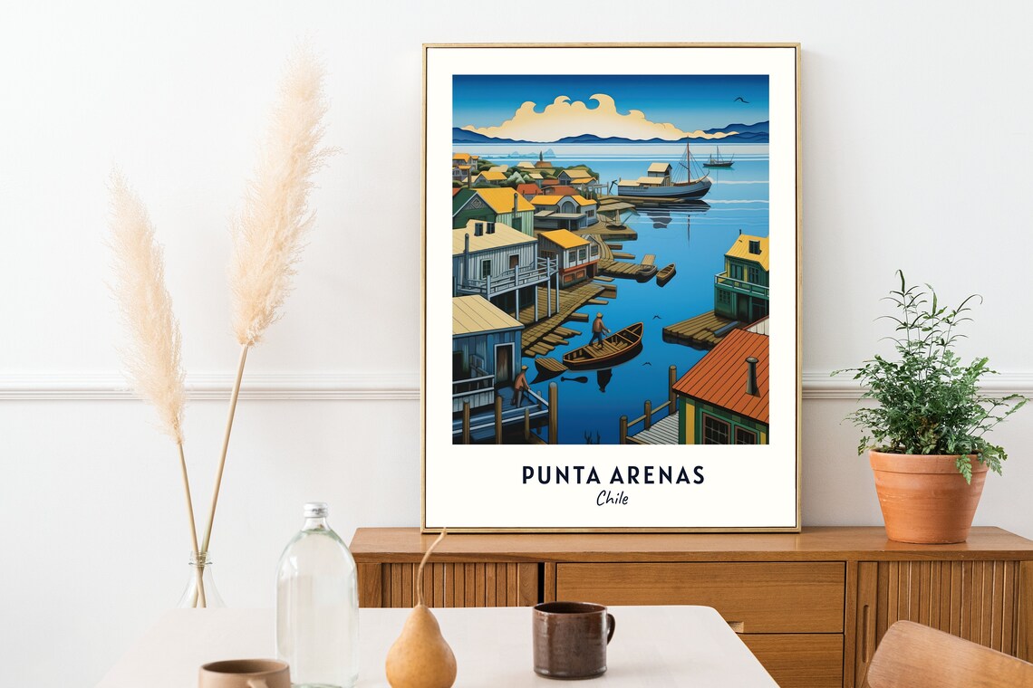 Punta Arenas Chile Harbor Boats Waterfront Patagonia Travel Poster - Image 2