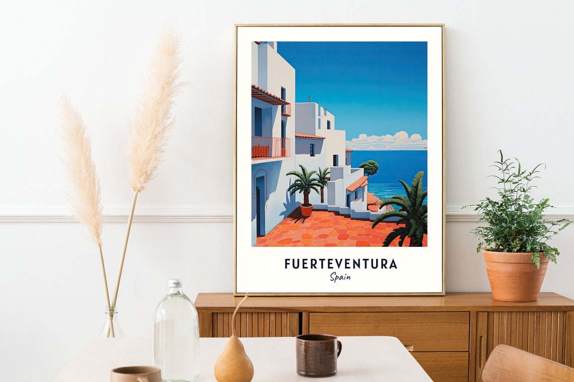 Fuerteventura Spain Whitewashed Village Seaside Street Canary Poster - Image 2