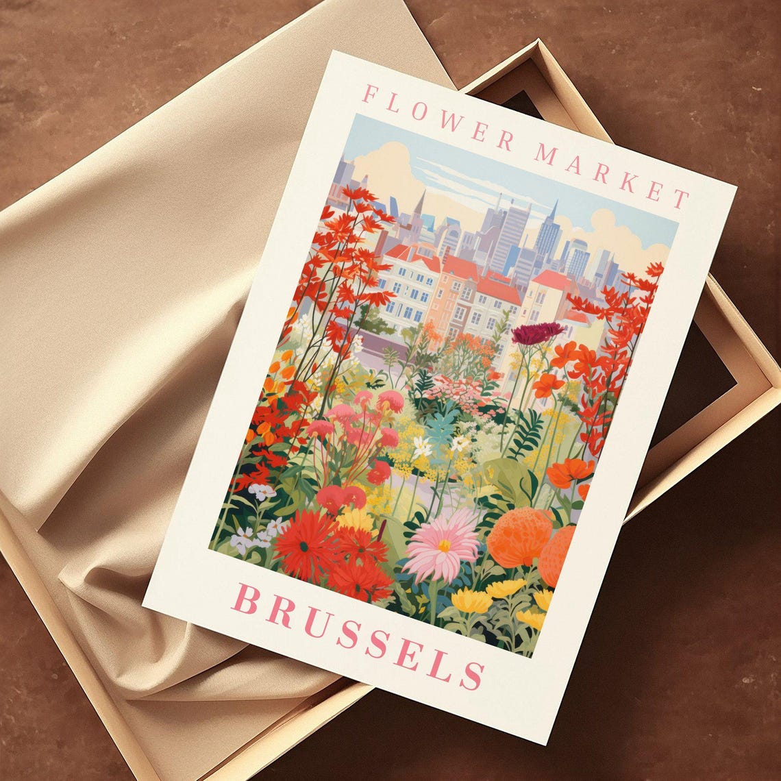 Brussels Flower Market Old Town Rooftops Blooming Garden Poster - Image 2