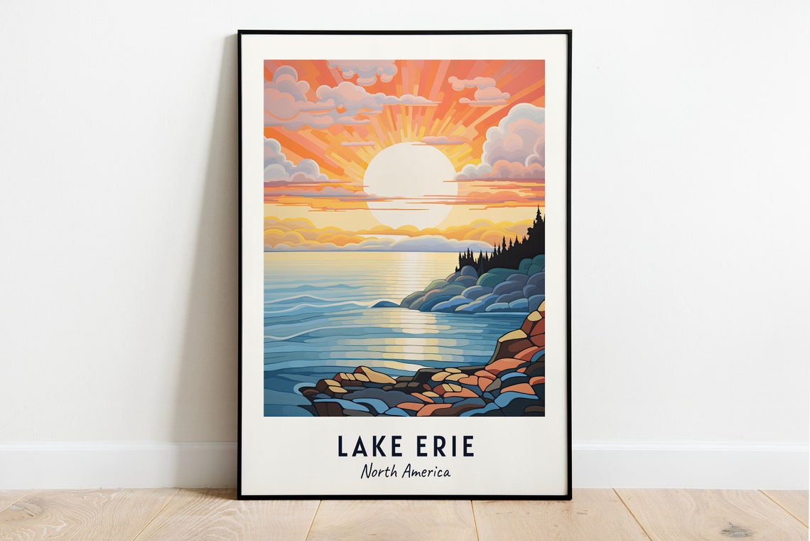Lake Erie North America Golden Sunset Rocky Shoreline Poster