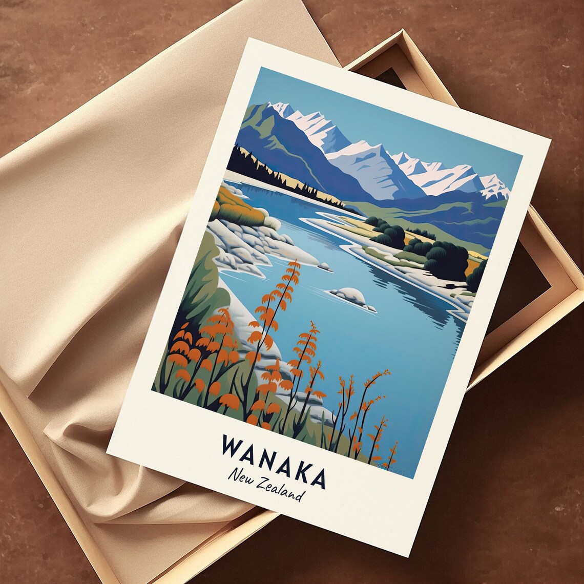 Wanaka New Zealand Alpine Lake Snow Capped Peaks Autumn Travel Poster - Image 3