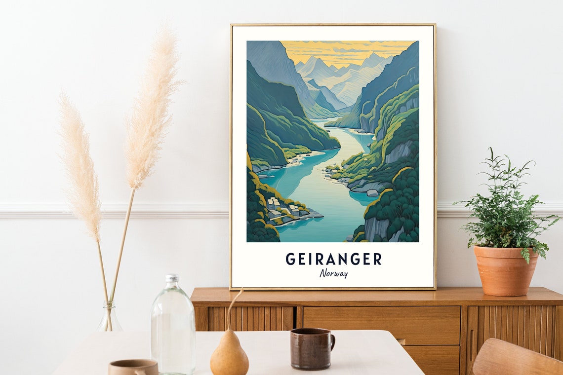 Geiranger Norway Fjord Between Mountains Golden Hour Travel Poster - Image 2