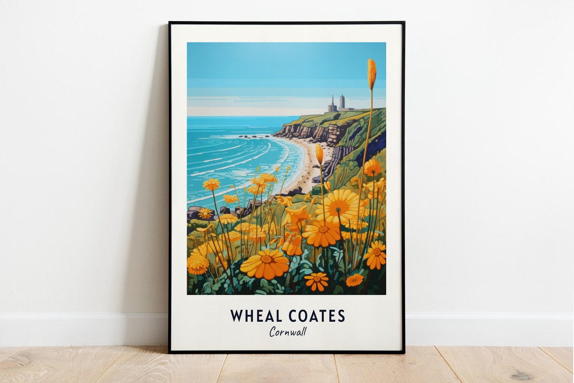 Wheal Coates Cornwall Tin Mine Cliffs Wildflowers Travel Poster