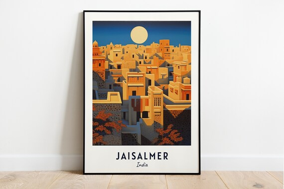 Jaisalmer Golden City Under The Moon India Night Travel Poster
