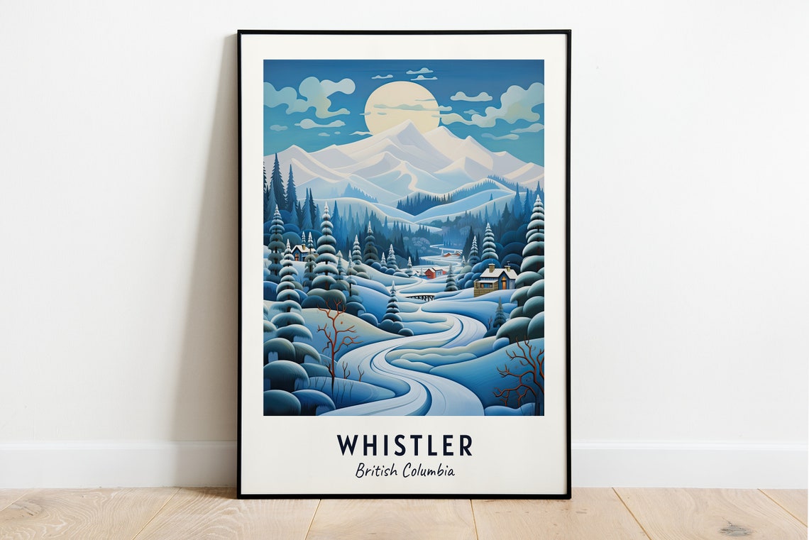 Whistler British Columbia Moonlit Snowy Mountain Valley Night Poster