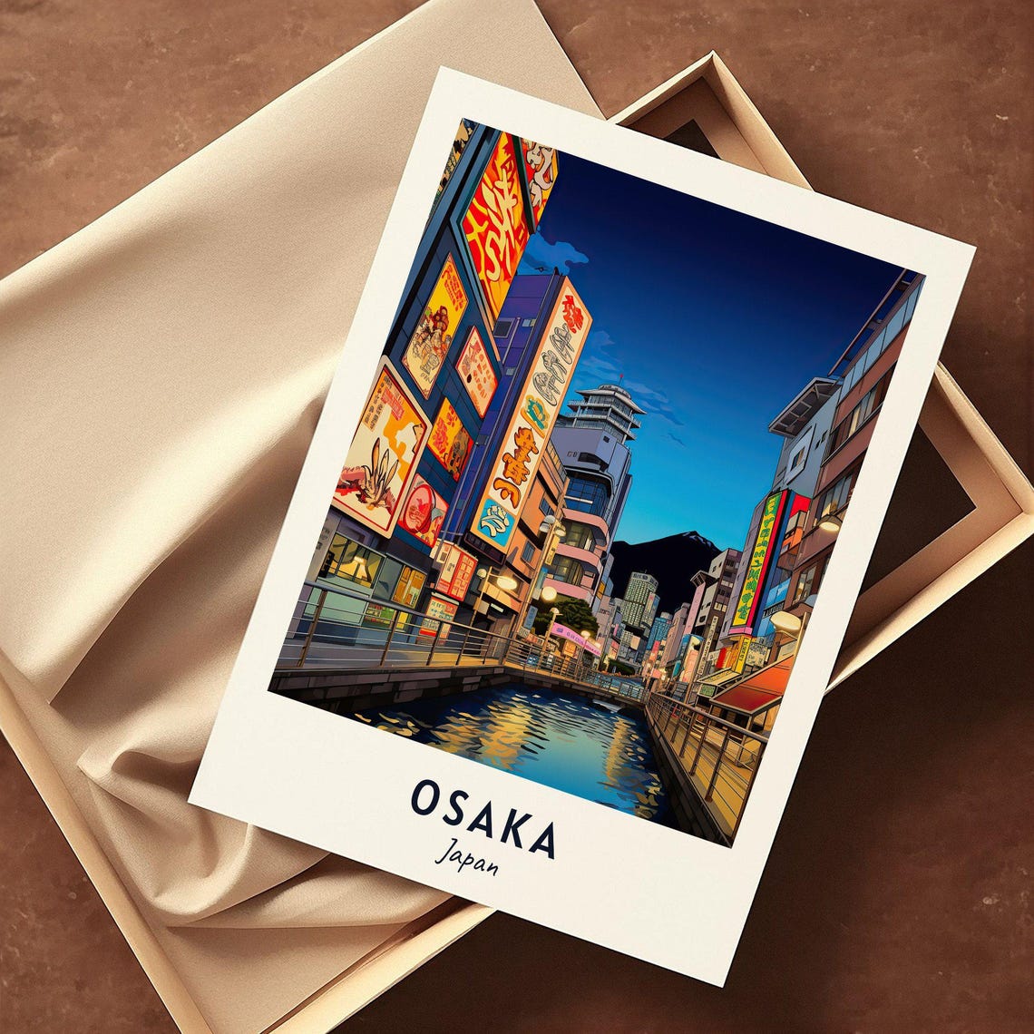Osaka Japan Dotonbori Canal Glowing Neon Signs Night Travel Poster - Image 3