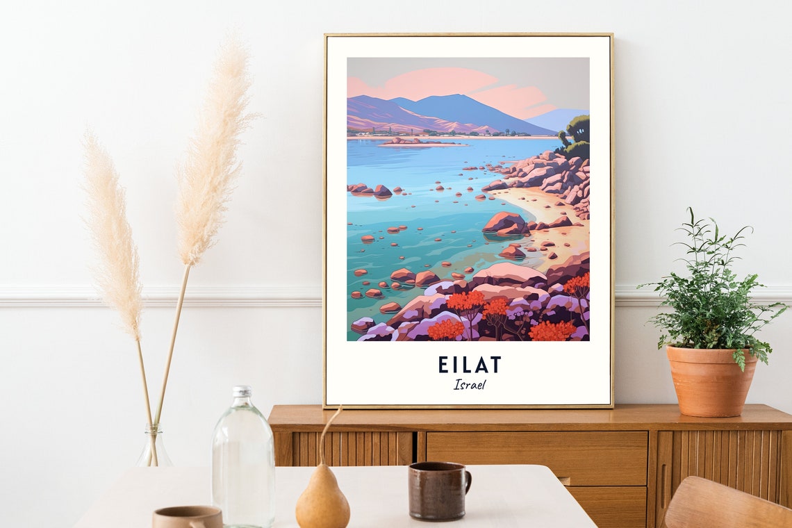 Eilat Israel Rocky Red Sea Shoreline Mountains Sunset Travel Poster - Image 2