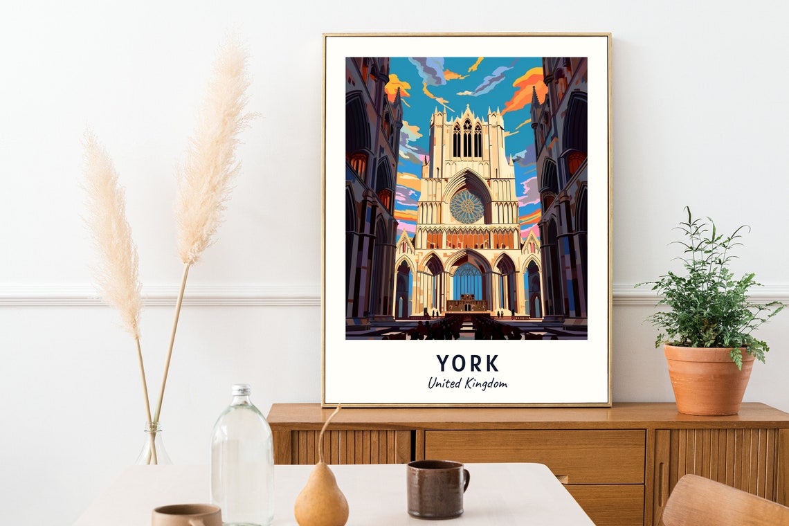 York Gothic Cathedral Rose Window Front Sunset View Travel Poster - Image 2