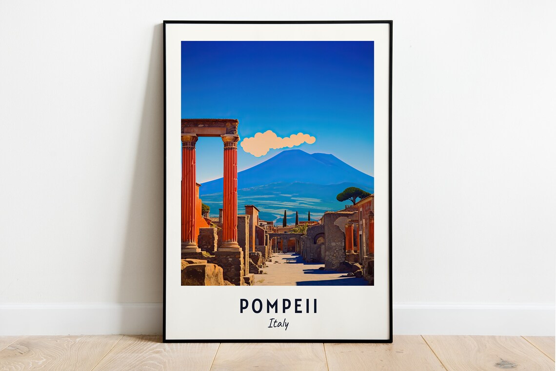Pompeii Italy Ancient Ruins Mount Vesuvius Historic Travel Poster