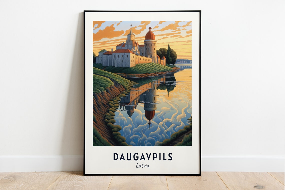Daugavpils Latvia Fortress River Sunset Reflection Travel Poster