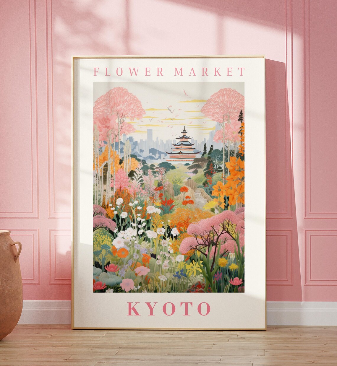 Kyoto Flower Market Travel Poster, Botanical Illustration
