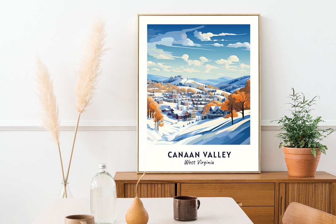 Canaan Valley West Virginia Autumn Pines and Snowy Hills Poster - Image 2