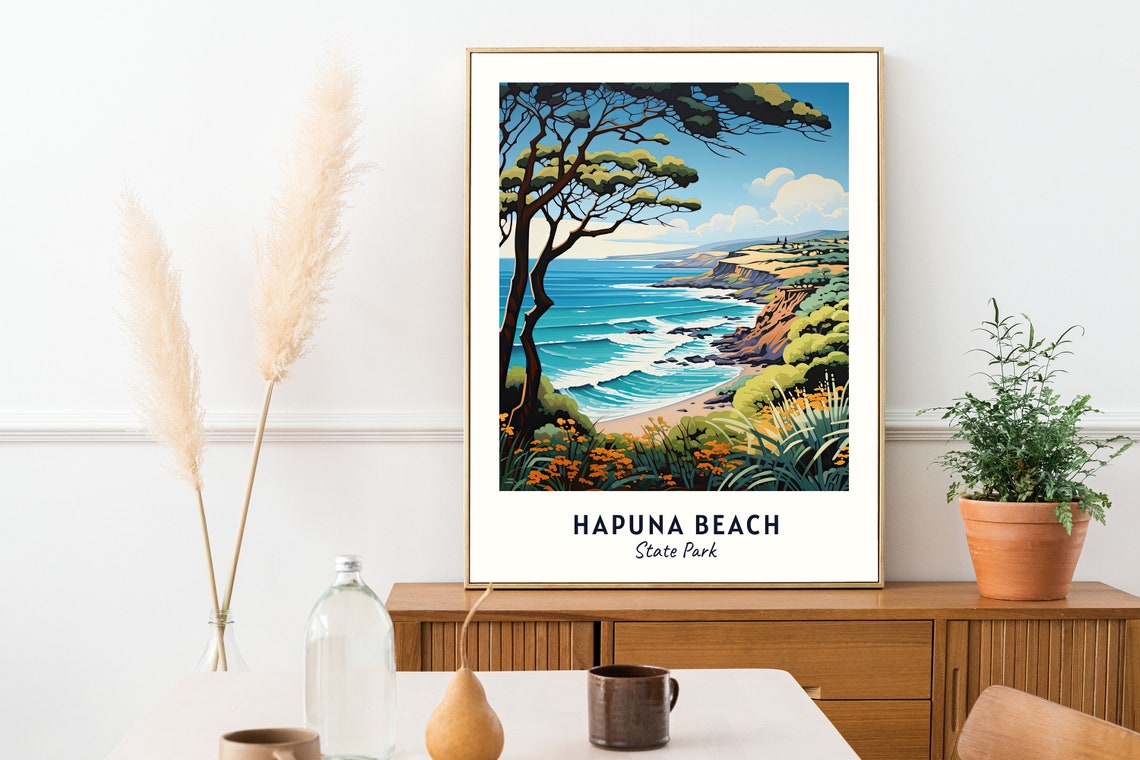Hapuna Beach State Park Hawaii Turquoise Surf Cliffs Scene Poster - Image 2