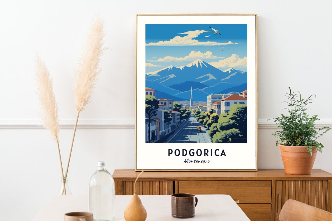 Podgorica Montenegro City Street Mountain Backdrop Travel Poster - Image 2