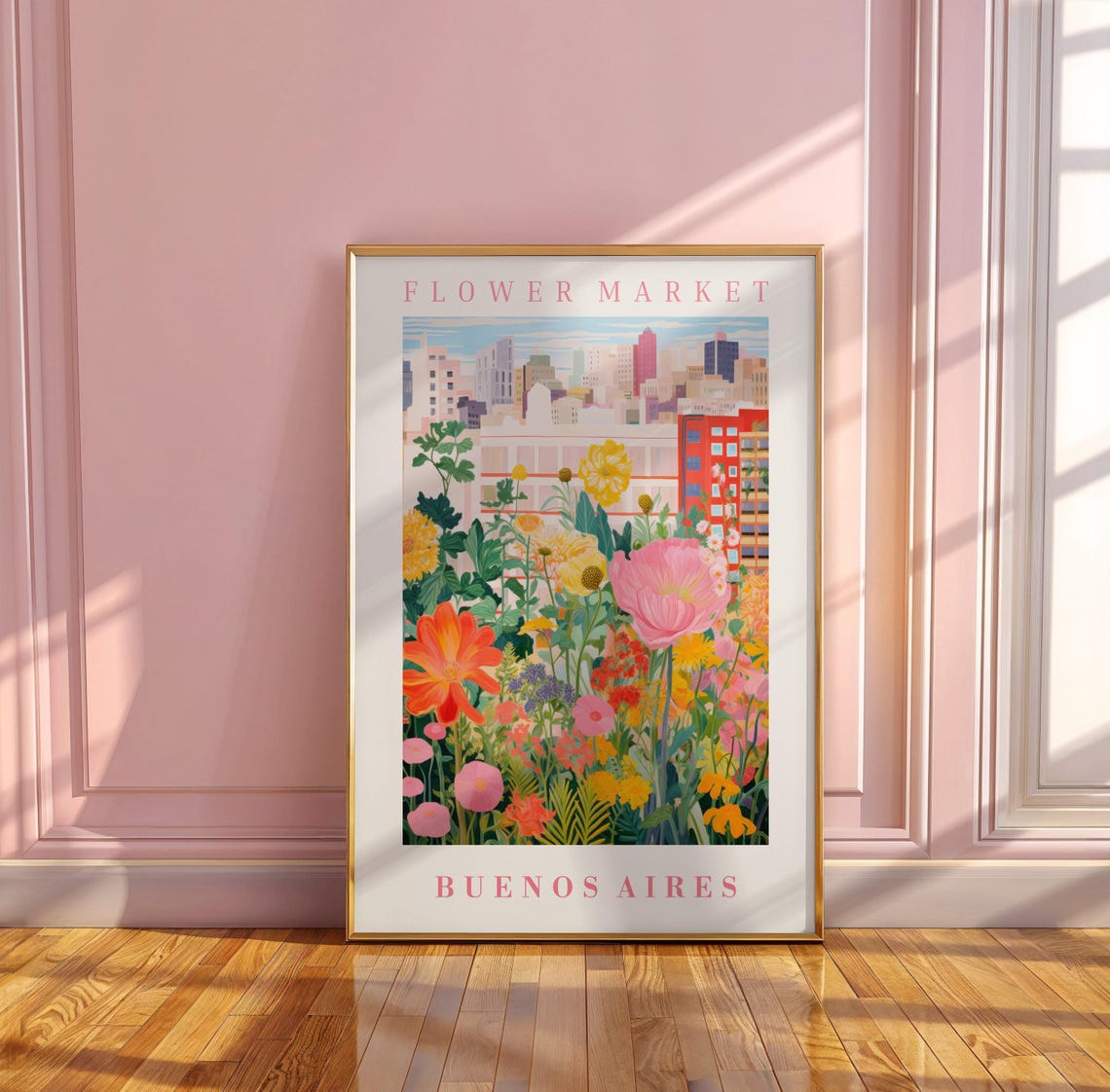 Buenos Aires Flower Market Poster with Pastel Poppy Skyline Garden - Image 3