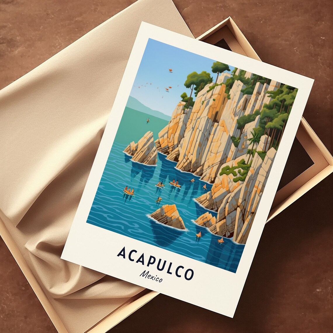 La Quebrada Cliff Divers Golden Cliffs Acapulco Mexico Travel Poster - Image 3