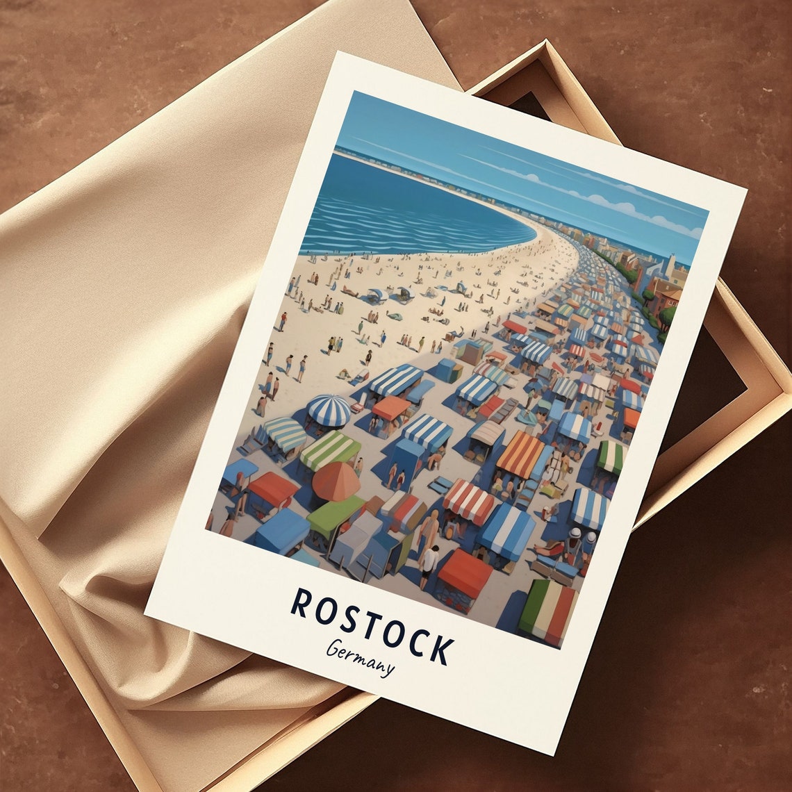 Rostock Germany Beach Striped Chairs Summer Day Travel Poster - Image 3