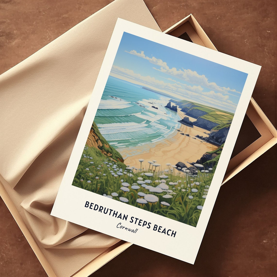 Bedruthan Steps Beach Cornwall Surf Coast Vintage Travel Poster - Image 3