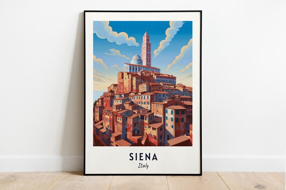 Siena Italy Hilltop Cathedral Terracotta Roofs Travel Poster