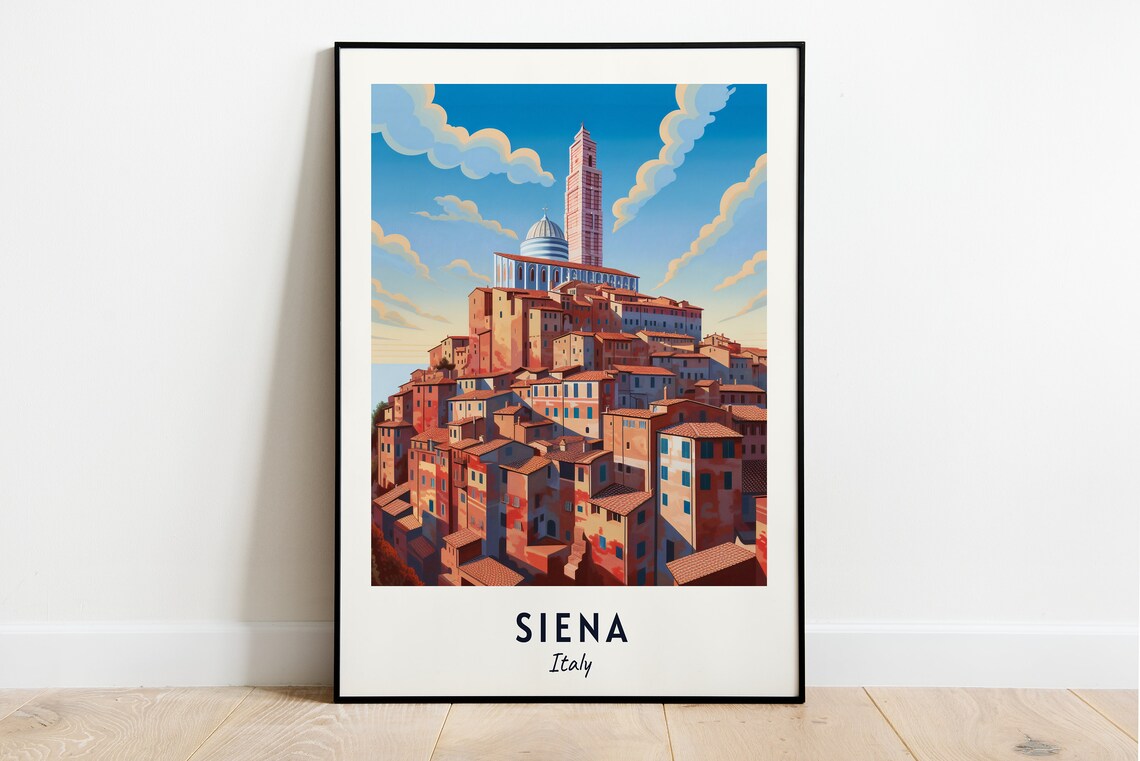 Siena Italy Hilltop Cathedral Terracotta Roofs Travel Poster