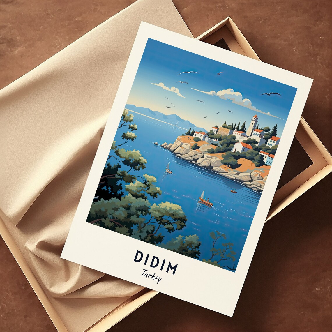 Didim Turkey Coastal Hillside Village And Blue Aegean Sailboats Poster - Image 3