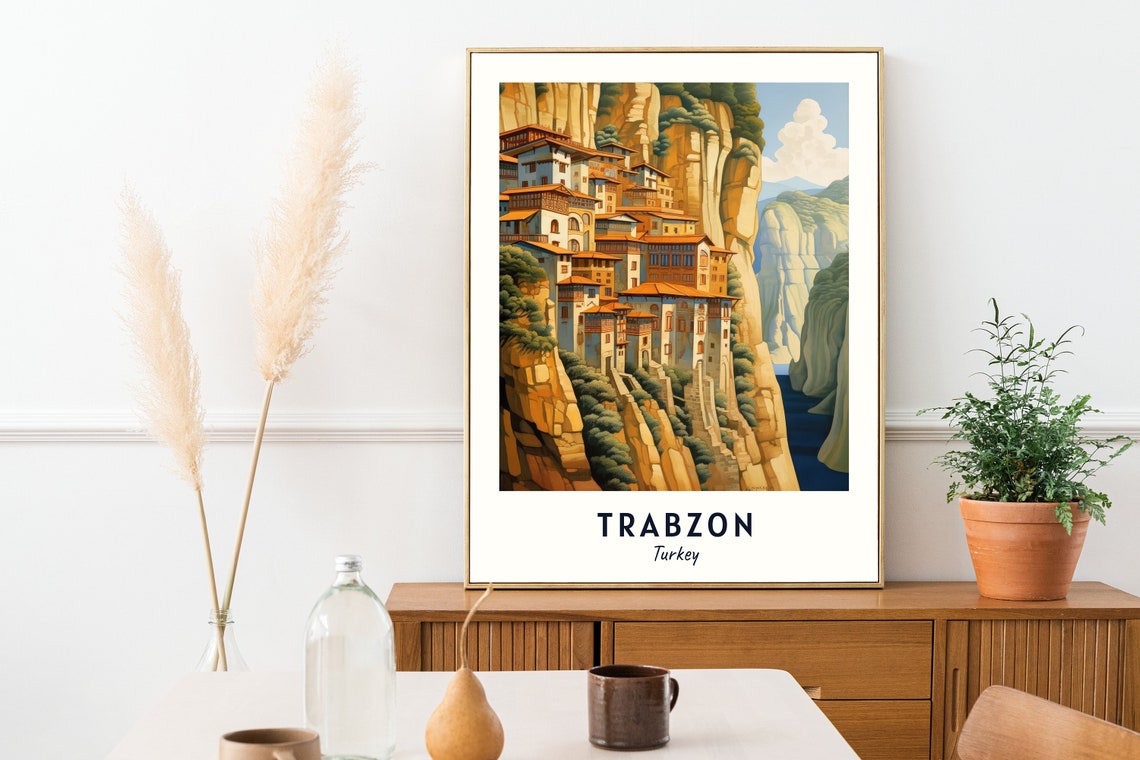 Trabzon Turkey Cliffside Monastery Valley Travel Poster Artwork - Image 2