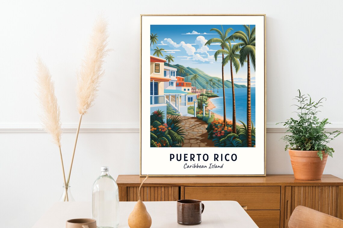 Puerto Rico Caribbean Island Travel Poster, City Print - Image 2