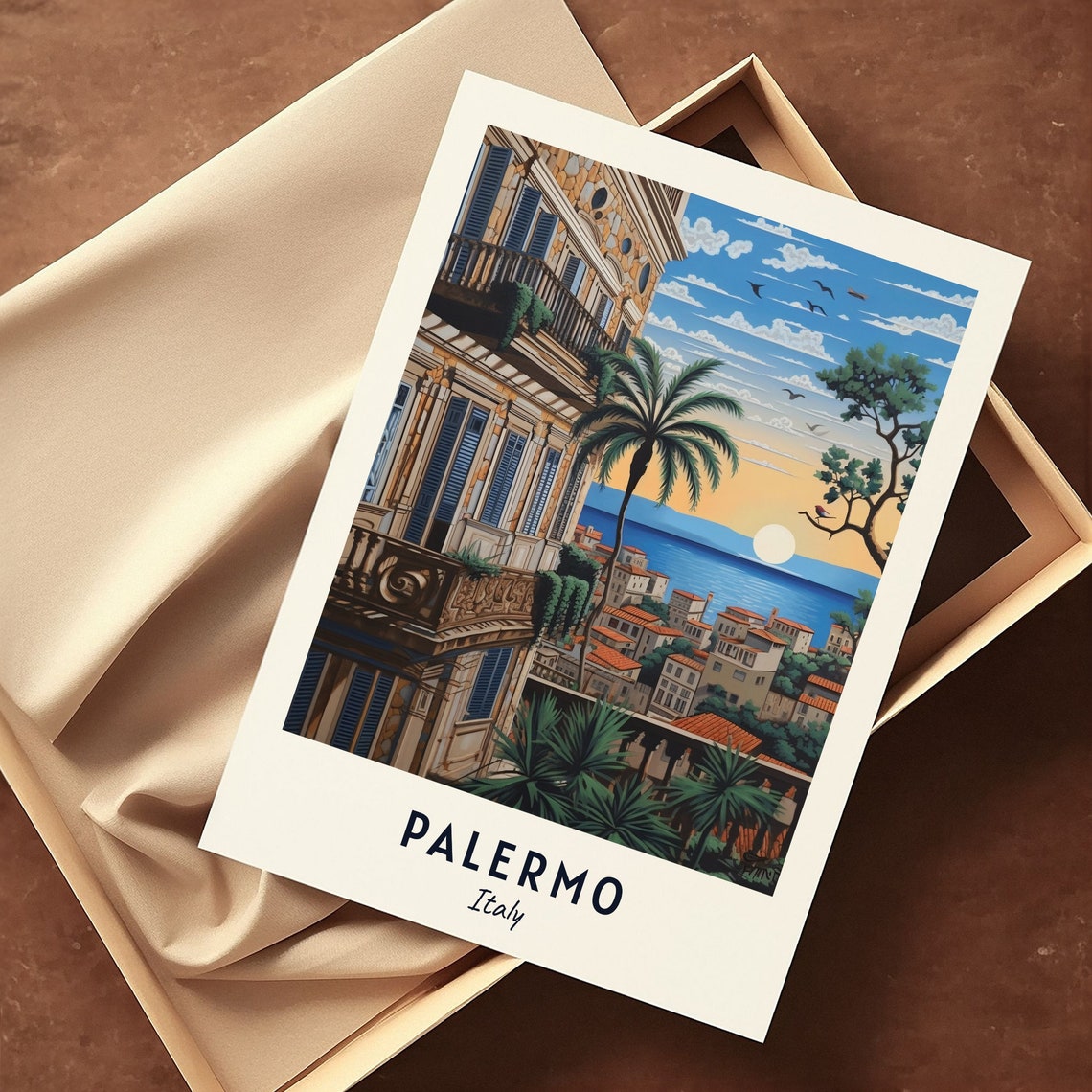 Palermo Italy Sunset Sea View Terrace Travel Poster Home Decor - Image 3