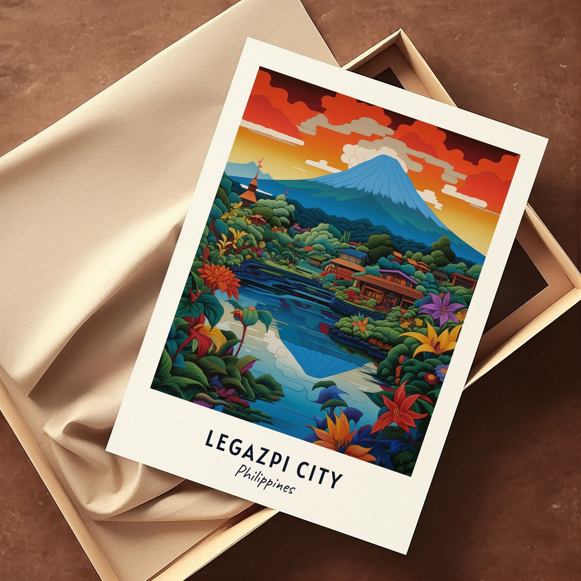 Legazpi City Philippines Mayon Volcano Lake Reflection Travel Poster - Image 3