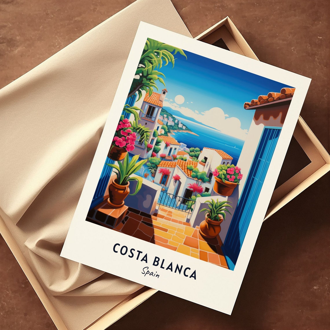 Costa Blanca Spain Whitewashed Village Steps Flowers Travel Poster - Image 3