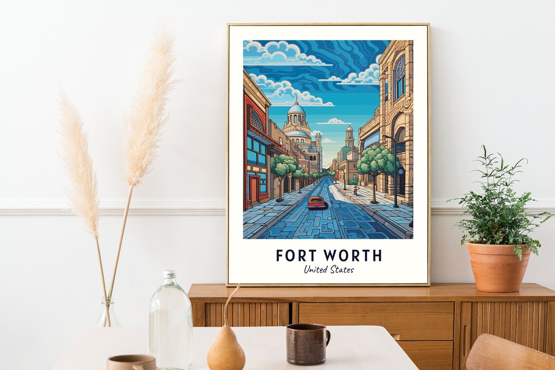 Fort Worth United States Downtown Street Scene Travel Poster - Image 2
