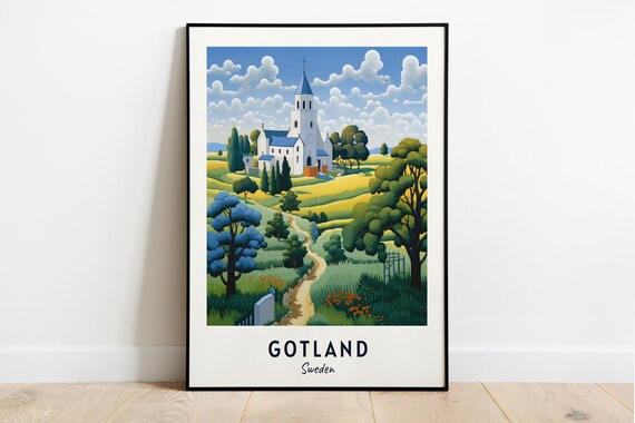 Gotland Medieval Country Church on a Green Hill in Sweden Poster