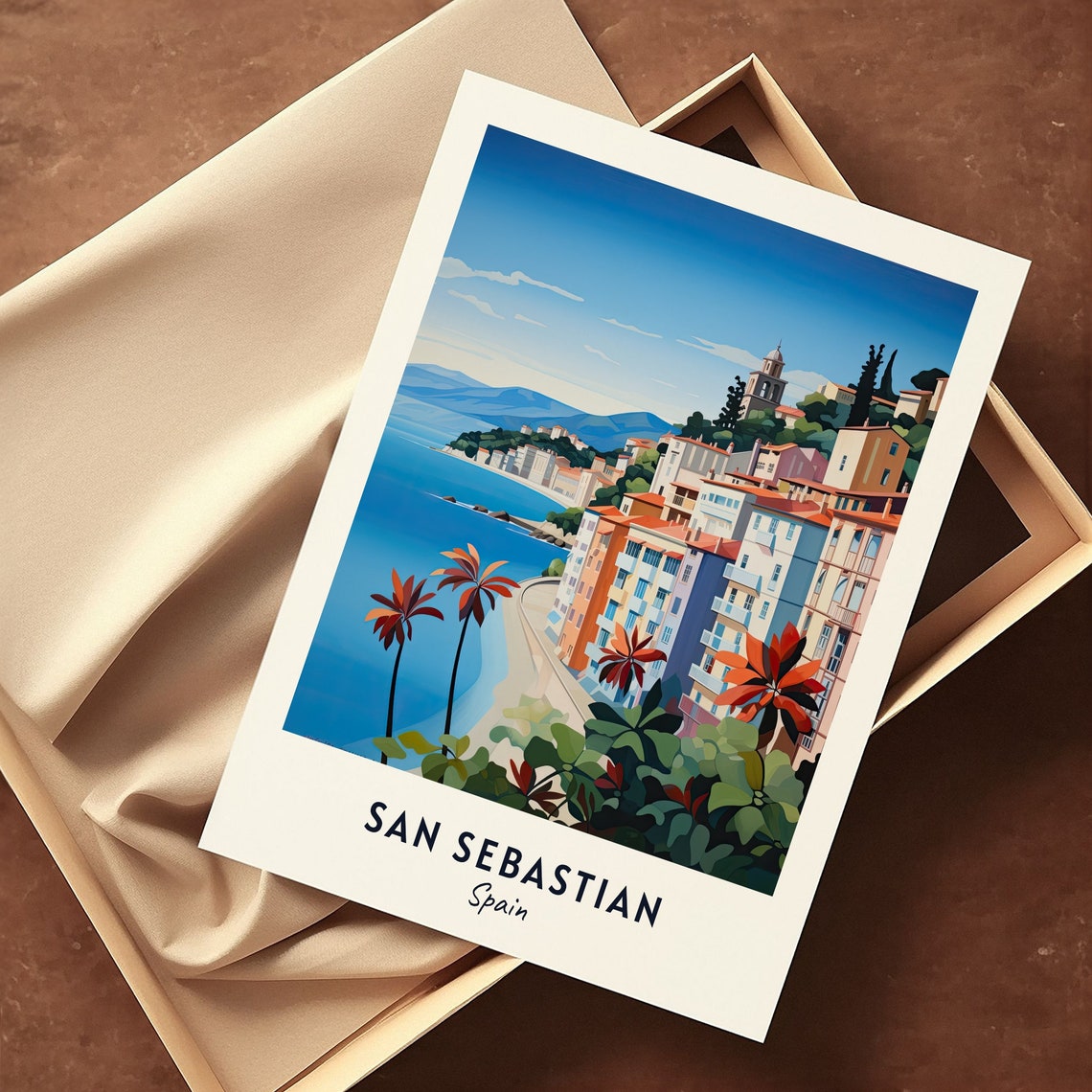 San Sebastian Spain Coastal Hillside Town Minimalist Travel Poster - Image 3