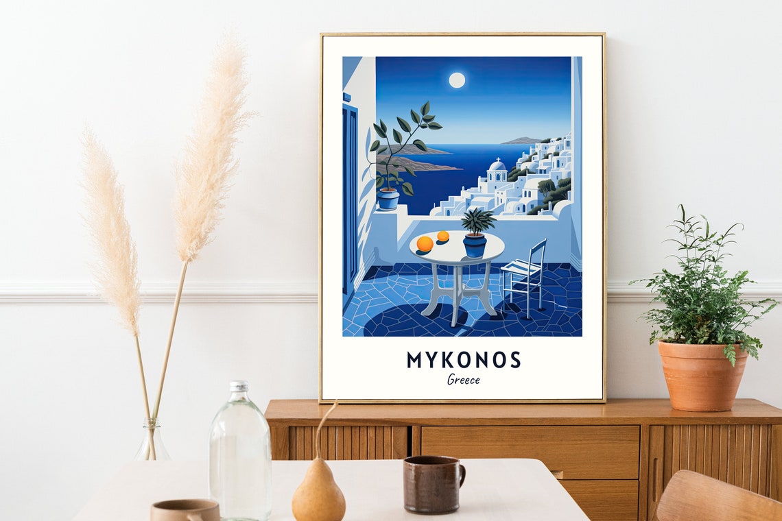 Mykonos Moonlit Balcony Terrace Over the Aegean Travel Poster - Image 2