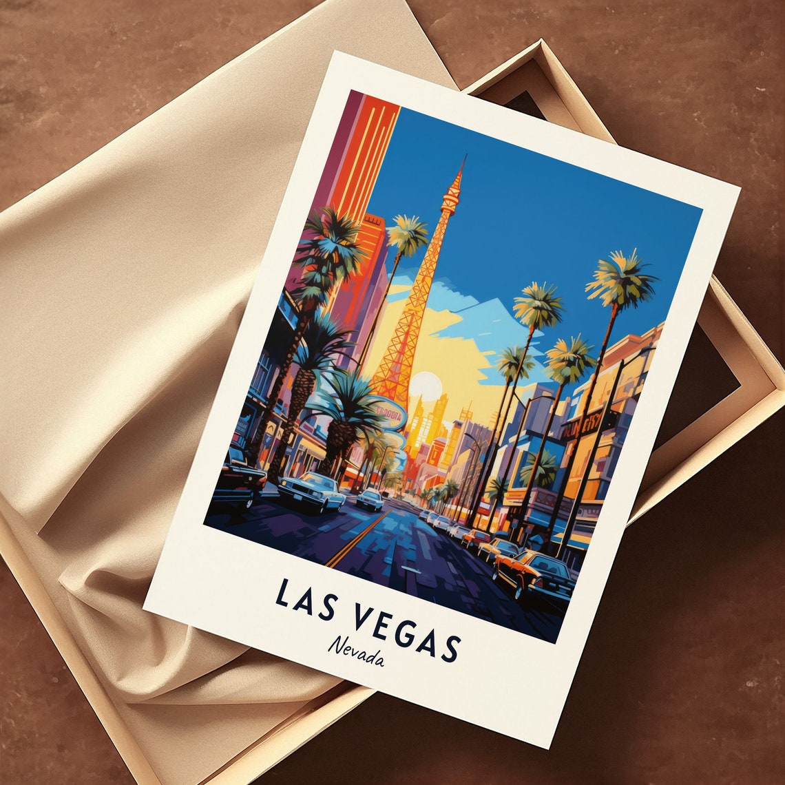 Las Vegas Nevada Daytime Strip Eiffel Tower Palm Trees Poster - Image 3
