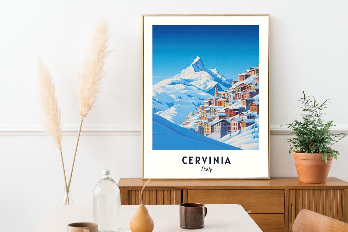 Cervinia Italy Snowy Village Matterhorn Alpine Peak View Poster - Image 2