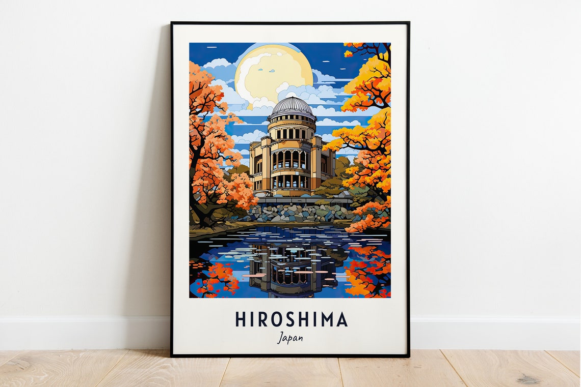 Historic Hiroshima Japan Atomic Bomb Dome Autumn Moonlit River Poster