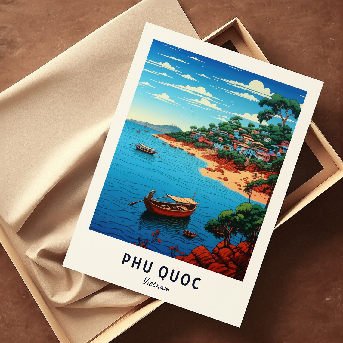 Phu Quoc Vietnam Tropical Beach Boats And Seaside Village Travel Poster - Image 3