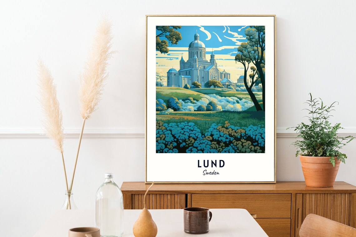 Lund Cathedral Glowing over Golden Hills at Sunset Sweden Poster - Image 2