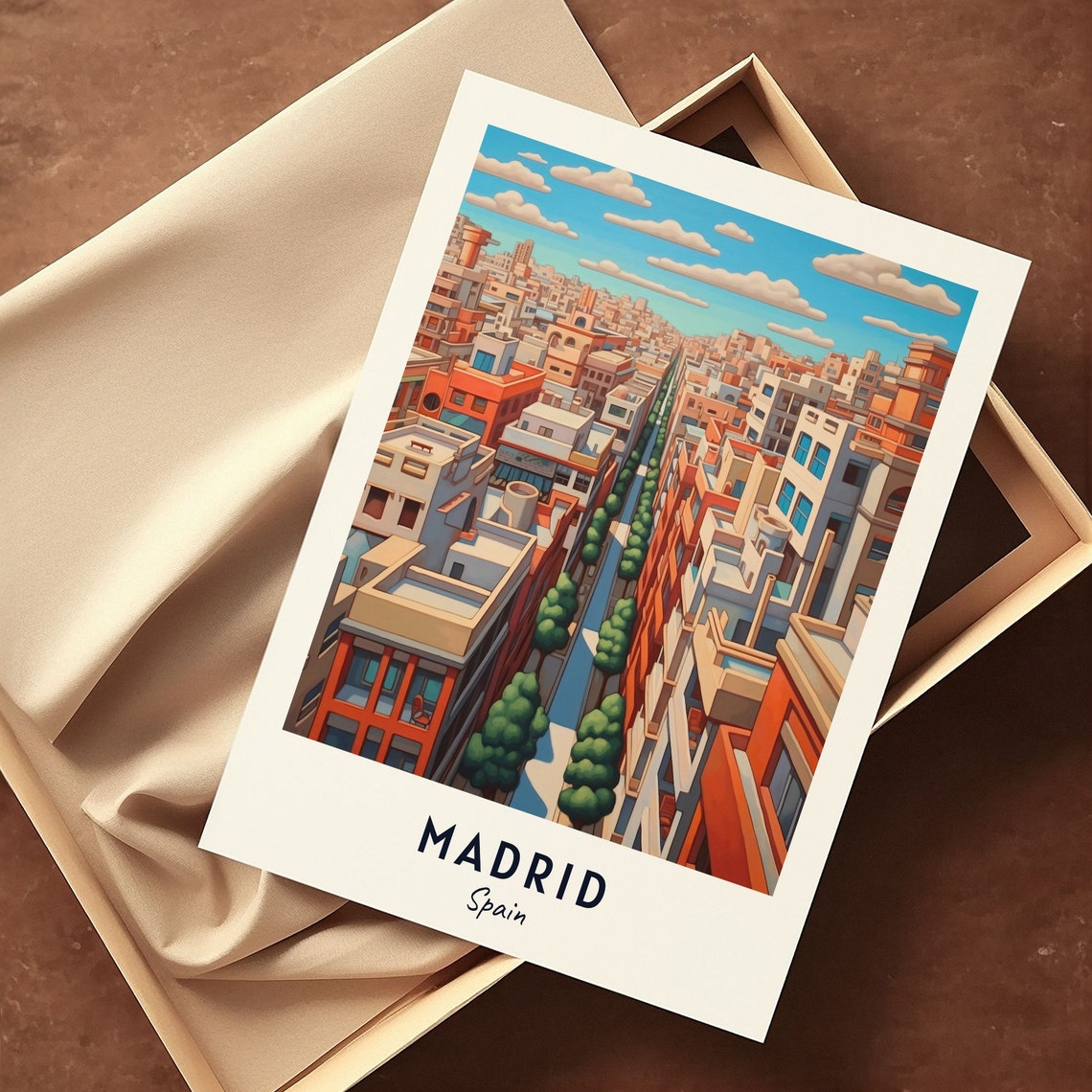 Madrid Spain Tree Lined City Avenue Aerial View Travel Poster - Image 3