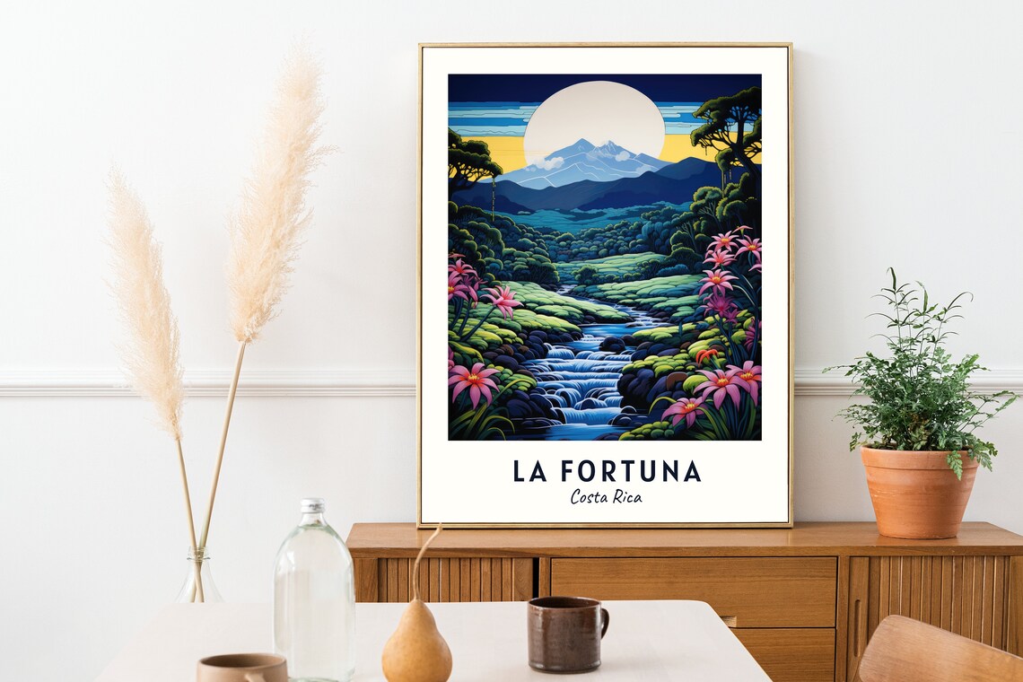 La Fortuna Costa Rica Arenal Volcano Jungle Waterfall Travel Poster - Image 2