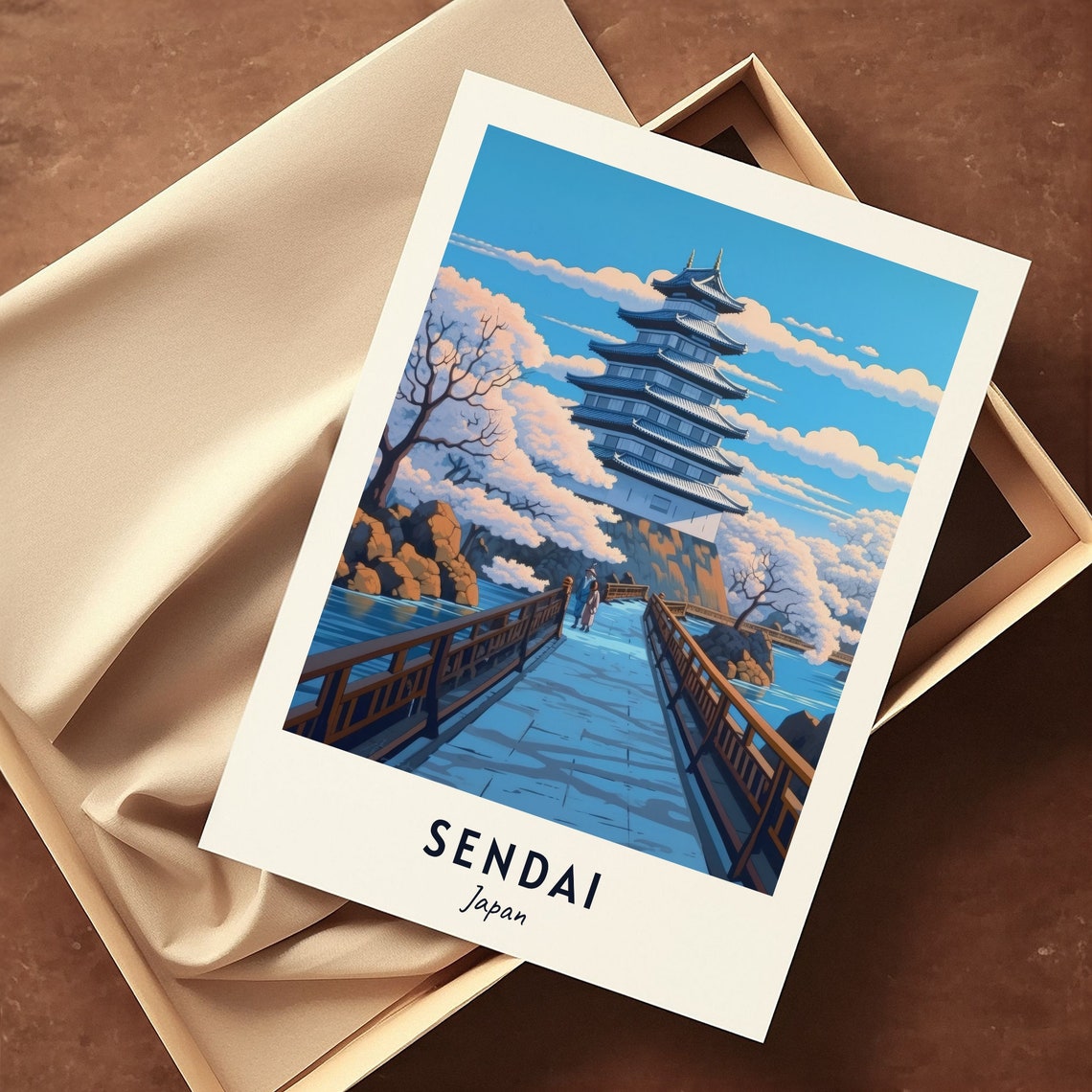 Sendai Japan Castle Bridge Cherry Blossom Spring Travel Poster - Image 3