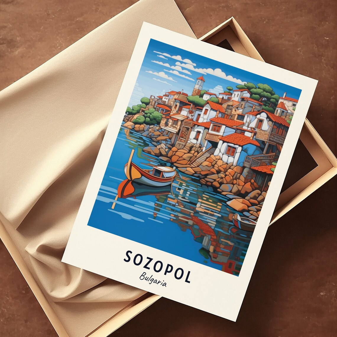Sozopol Old Town Rocky Coast Fishing Boat Bulgaria Travel Poster - Image 3