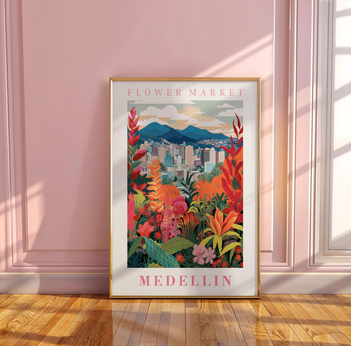 Medellin Flower Market Travel Poster, Floral Illustration - Image 3