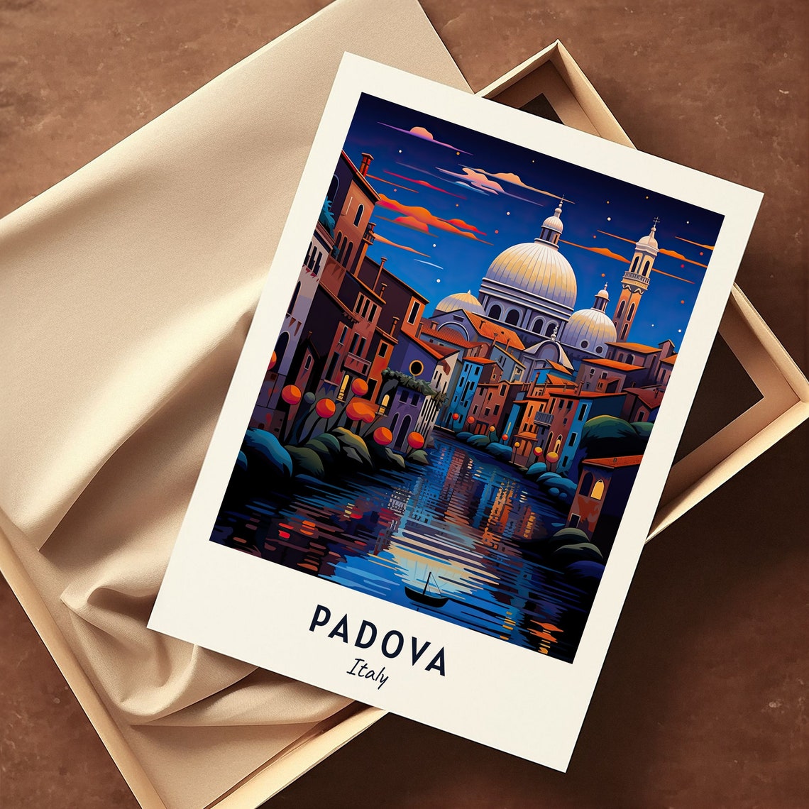 Padova Italy Moonlit Canal Old Town Night Scene Travel Poster - Image 3