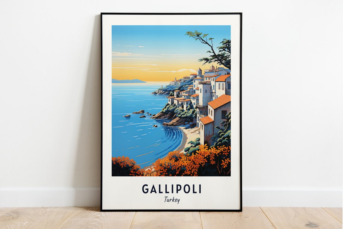 Gallipoli Turkey Whitewashed Cliffside Town Aegean Coast Travel Poster