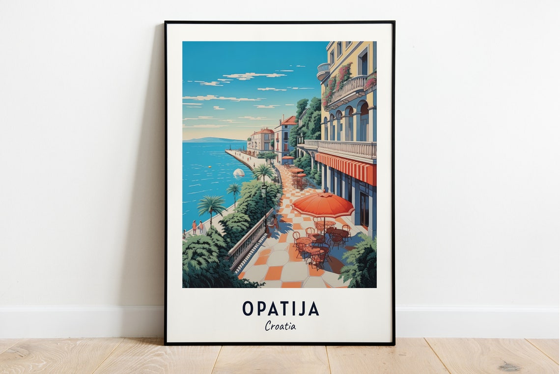 Lungomare Promenade Travel Print Wall Art Opatija Croatia City Print Lungomare Promenade Travel Gift Lungomare Promenade Poster
